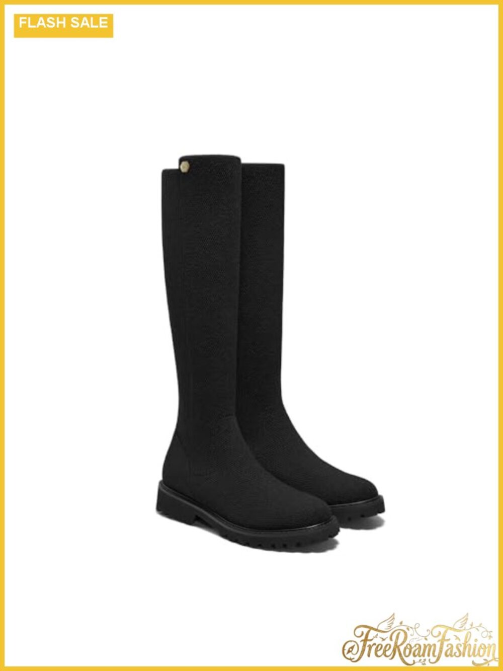 VIVAIA Filipa Stretchy Wool Knee High Boots Round Toe Lug Sole Water Repellent